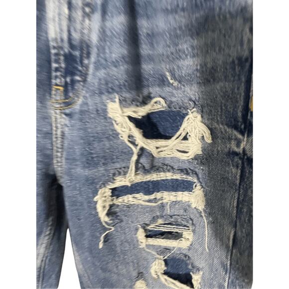 NWT Zara High Waisted Kick Crop Faux Distressed Jeans Casual Dark Wash Denim - Picture 3 of 6